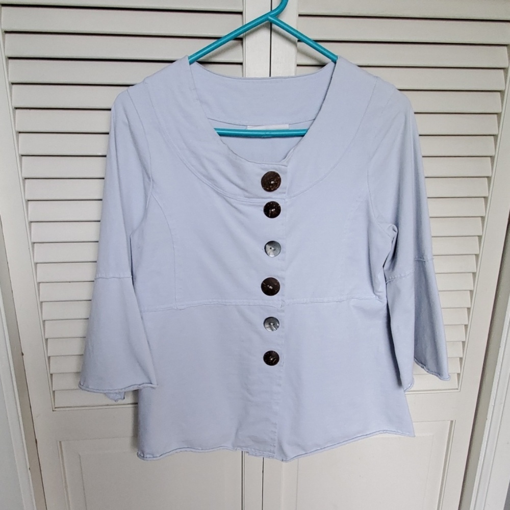 Powder Blue Bell Sleeve Blouse